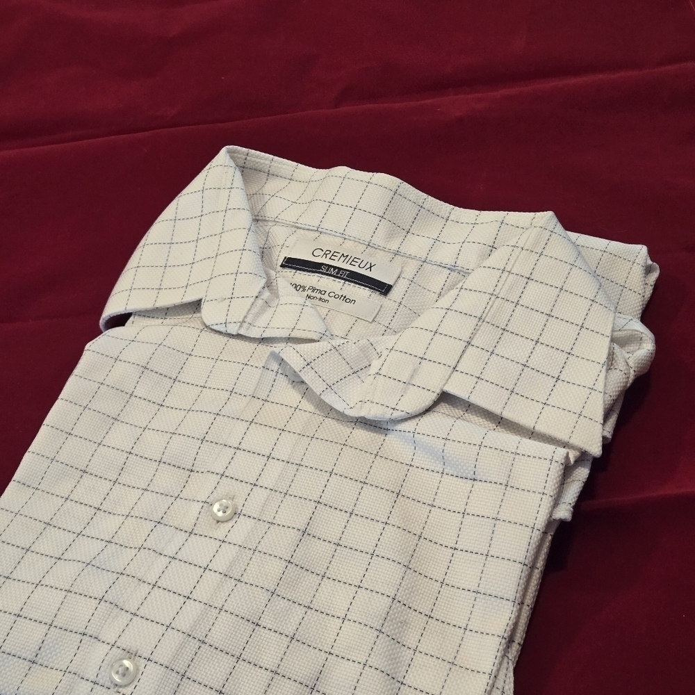 Cremieux Slim Fit Non-Iron Spread Collar Windowpane Dress Shirt size 16.5 (35) - Picture 12 of 13